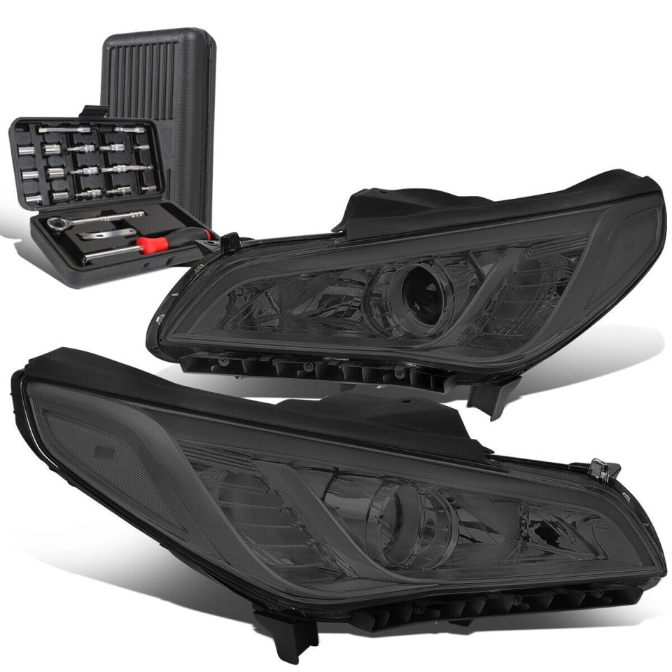 Premium Deluxe 2015-2017 Sonata Smoked/Clear Side Projector Headlight Head Lamps+Tool Box